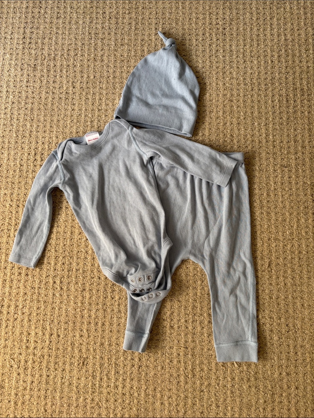 Hanna Andersson Blue Layette 3 Piece Set Long Sleeve Onsie Pants Hat Size 18-24